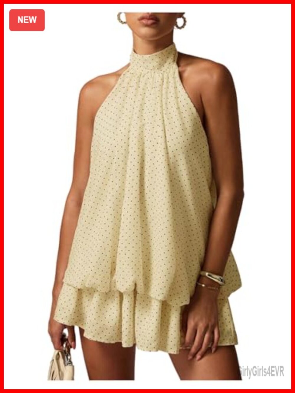 Chiffon Halter Mini Dress Ruffle Tie Back Party Date Night